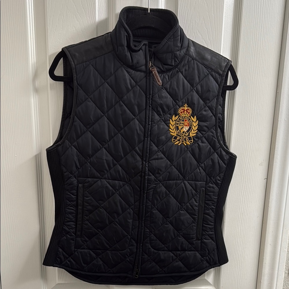 Ralph Lauren Black Quilted Vest with Embroidered Crest